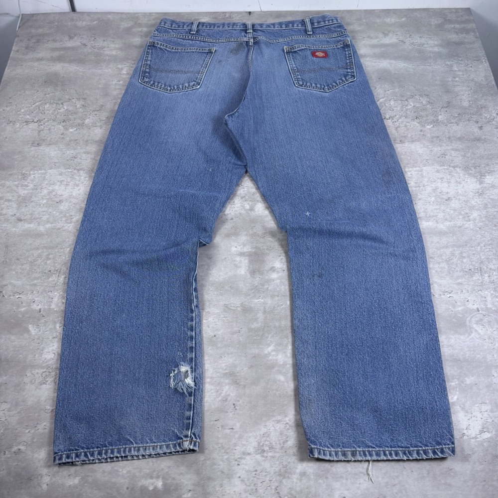 Dickies Loose Fit Straight Leg Distressed Jeans 40x34 Blue